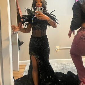 Victoria Sequin Feather Corset Cocktail Dress